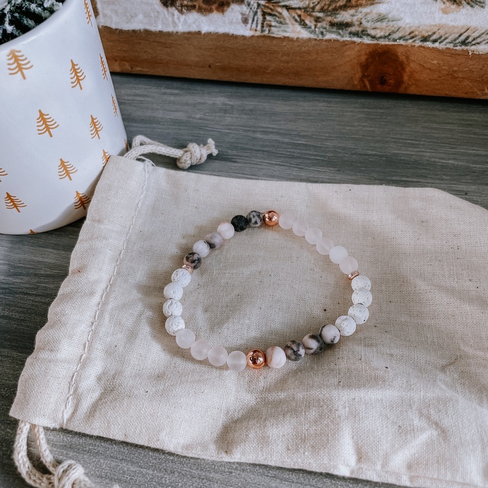 Gemstone Bracelet-Pink Jasper, Rose Quartz & White Lava Stone